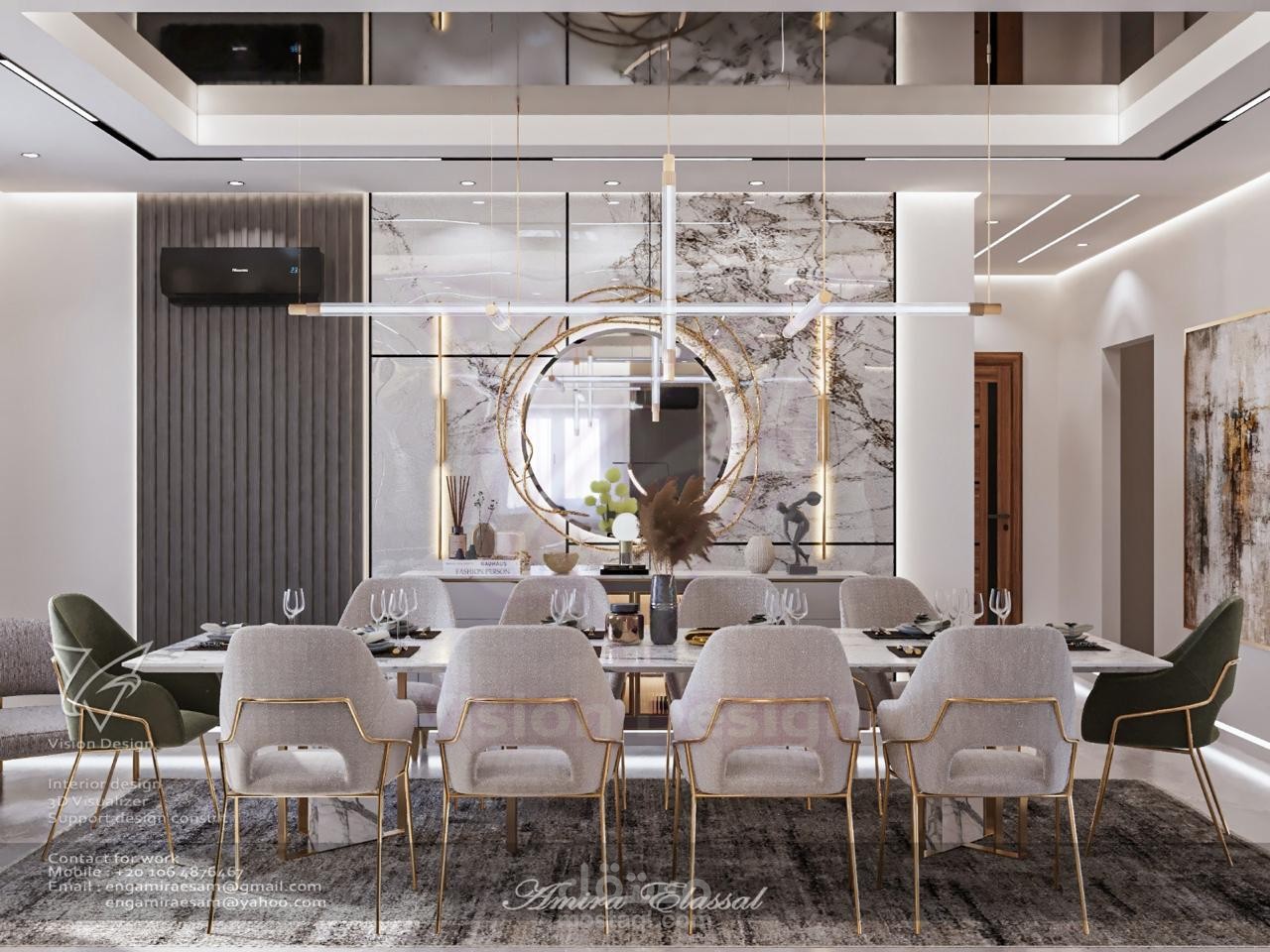 تصميم داخلي وإخراج بصري لـ ريسبشن فيلا سكنية فاخرة