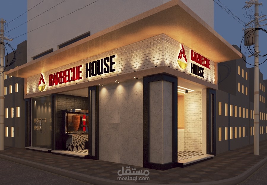 تصميم مطعم مأكولات سريعة ومشويات BBQ House دمياط مصر