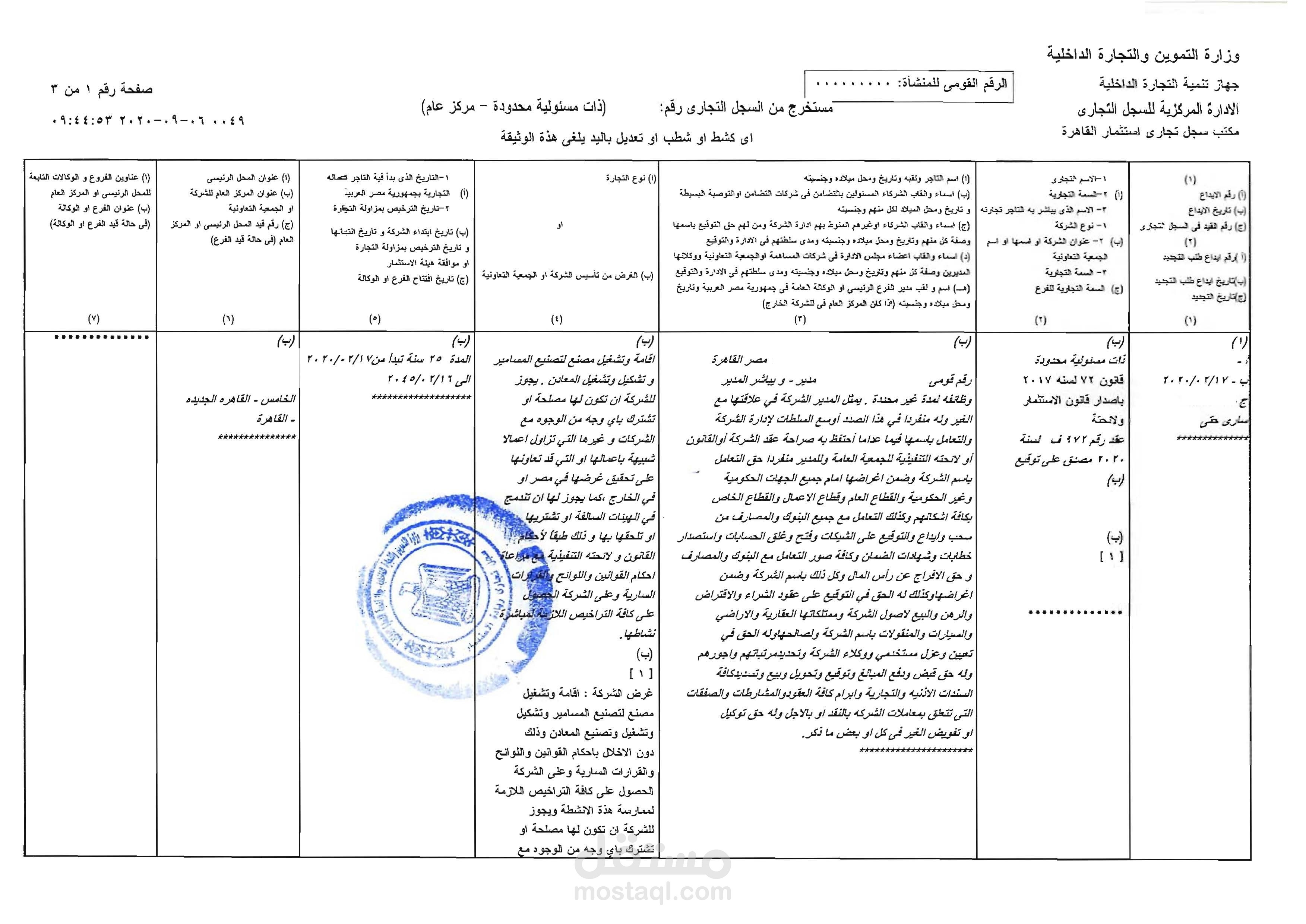 تأسيس مصنع امام جروب للصناعات المعدنية من كافة الاوراق ( بطاقة ضريبية - سجل تجارى - رخصة صناعية - سجل صناعي )