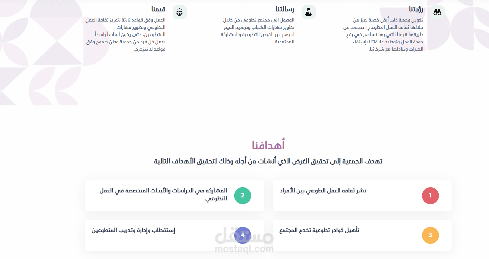 موقع تعريفي لمنظمة تطوعية