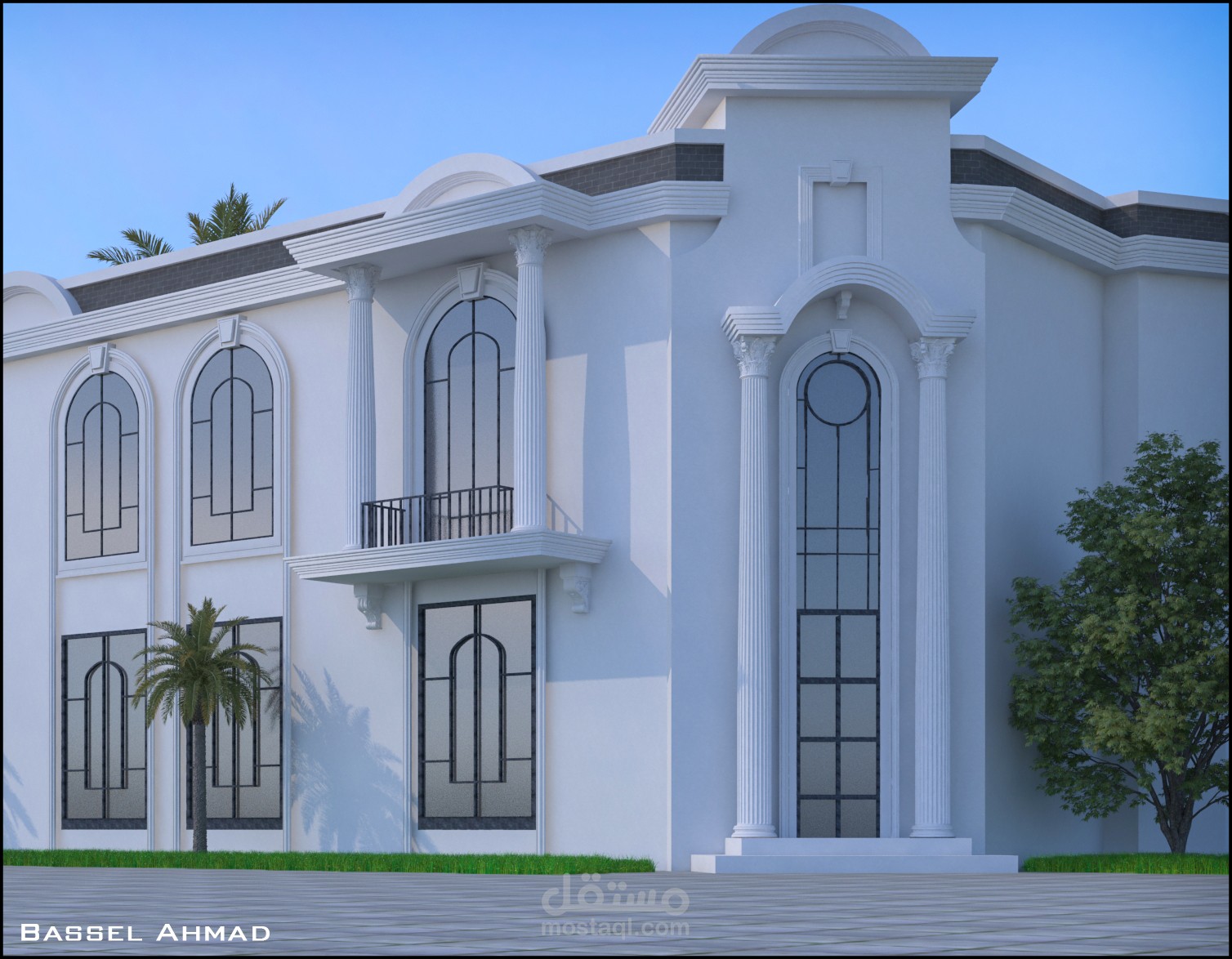 تصميم واجهة نيو كلاسيك لعمارة سكنية في السعودية