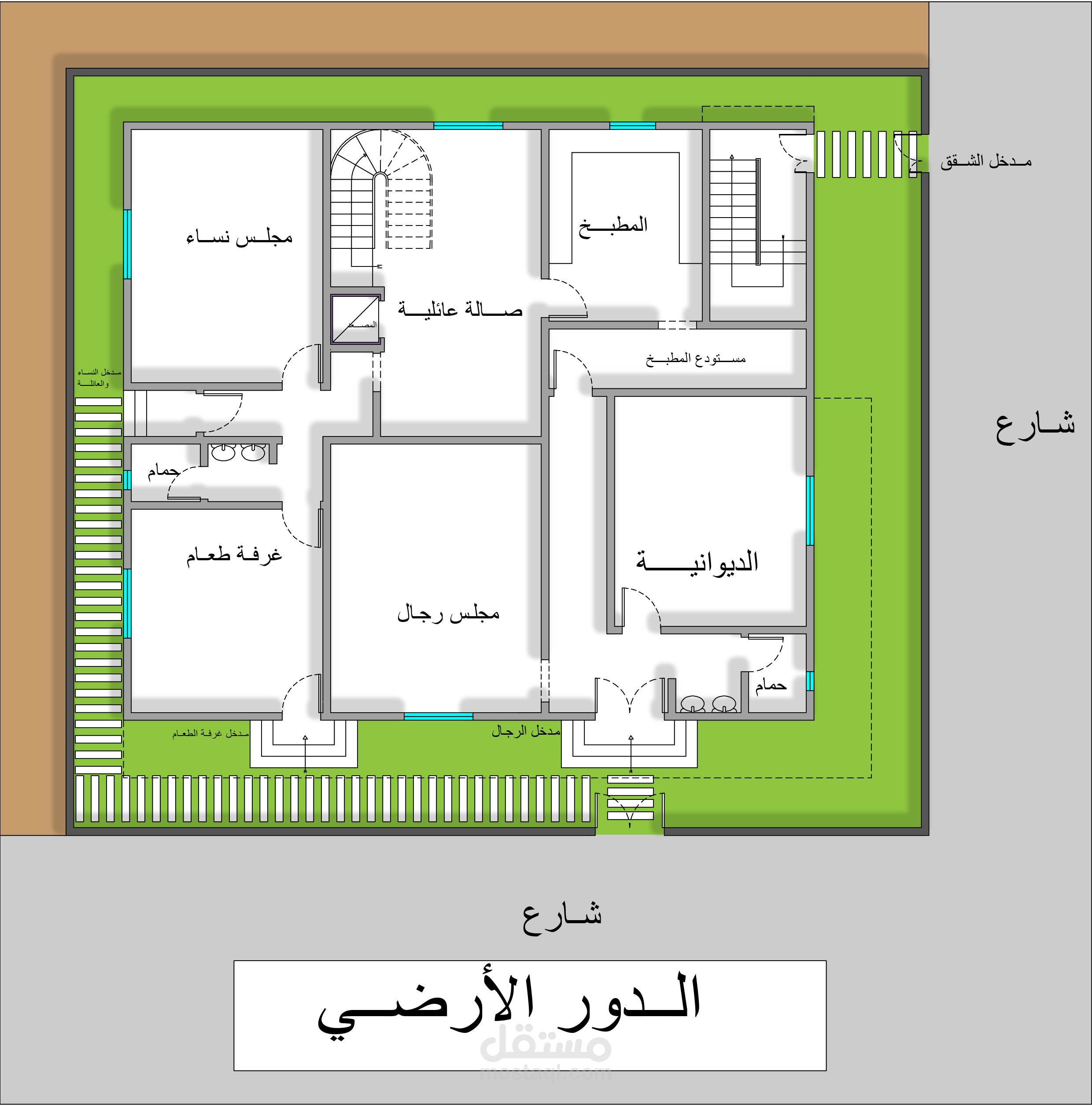 مخطط معماري عبارة عن فيلا دوين وملحق بالإضافة لشقق مستقلة