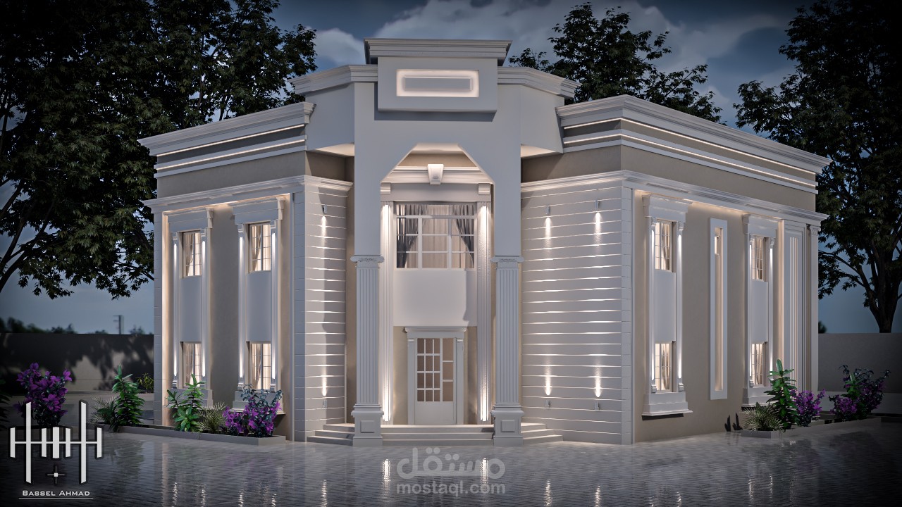 تصميم واجهات نيوكلاسيك لفيلا في السعودية