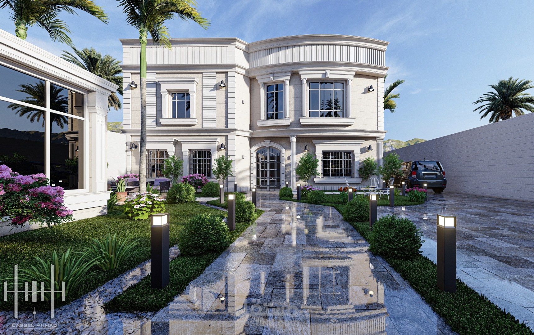 تصميم خارجي كلاسيك لفيلا قائمة في السعودية