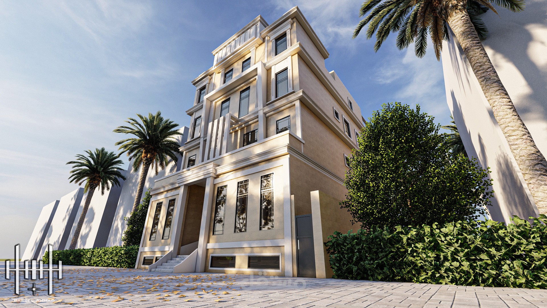 تصميم واجهتي فيلا في الكويت والبدء بتنفيذ التصميم على أرض الواقع