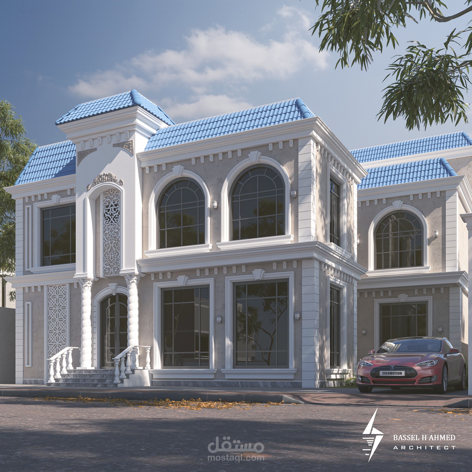 تصميم خارجي كلاسيك لفيلا في السعودية