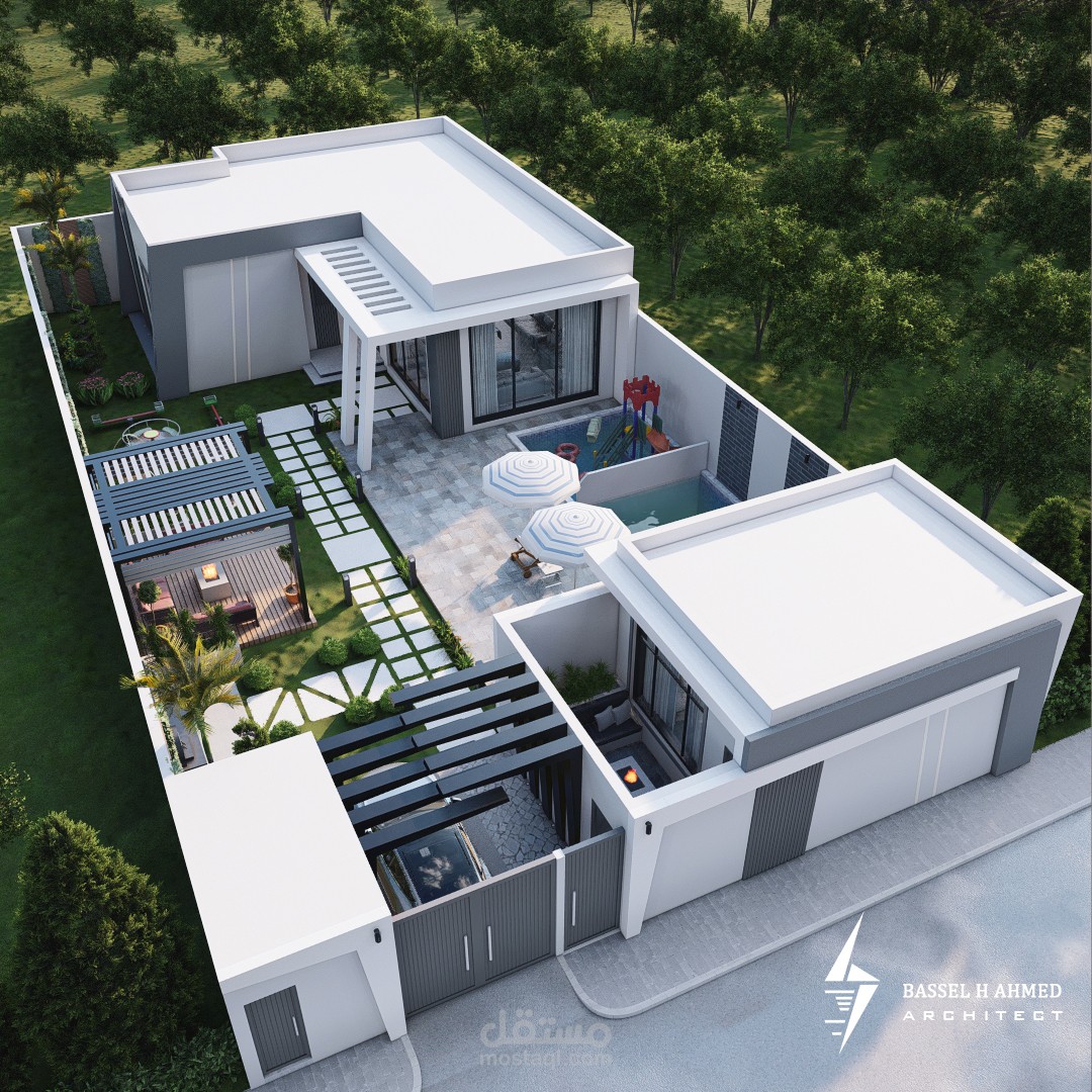 تصميم كامل لشاليه مودرن (مخططات معمارية و تصميم خارجي 3D)