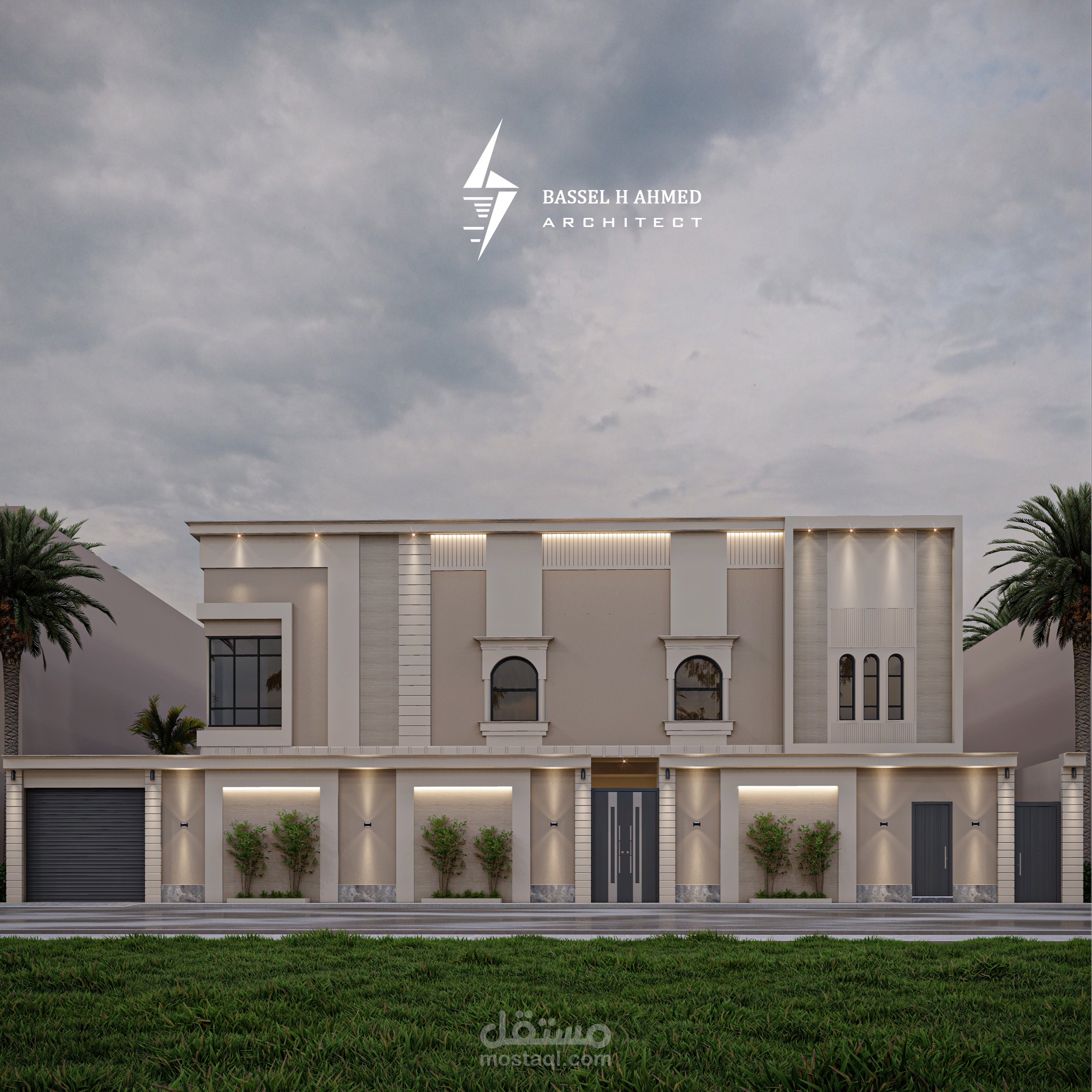 تصميم واجهات نيوكلاسيك لفيلا قائمة في السعودية