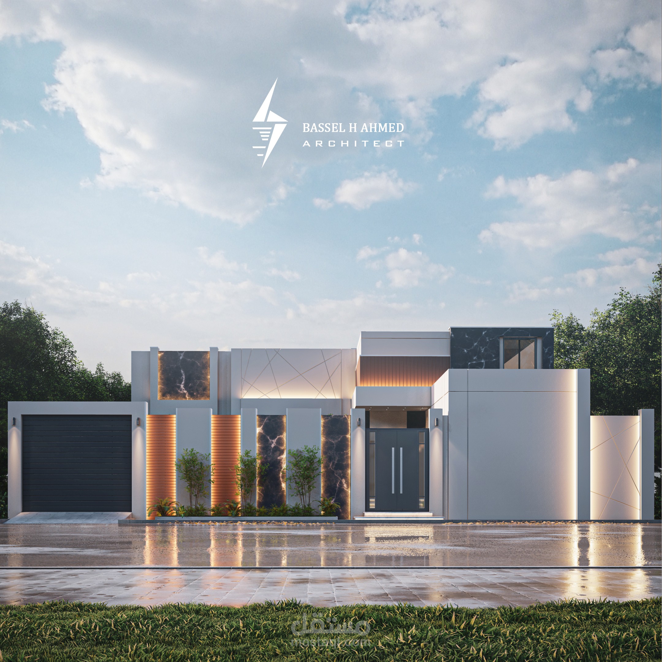 تصميم واجهة مودرن لفيلا (دور أرضي ) مع السور