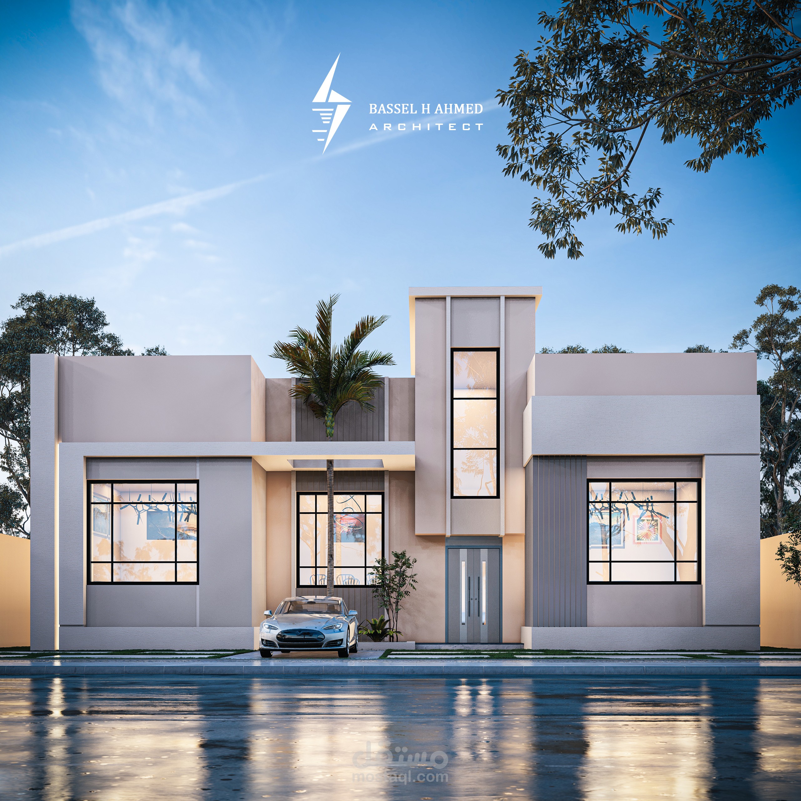 تصميم واجهة فيلا دور واحد مع السور في السعودية