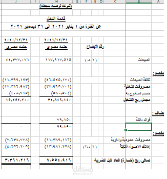 إعداد قائمة الدخل