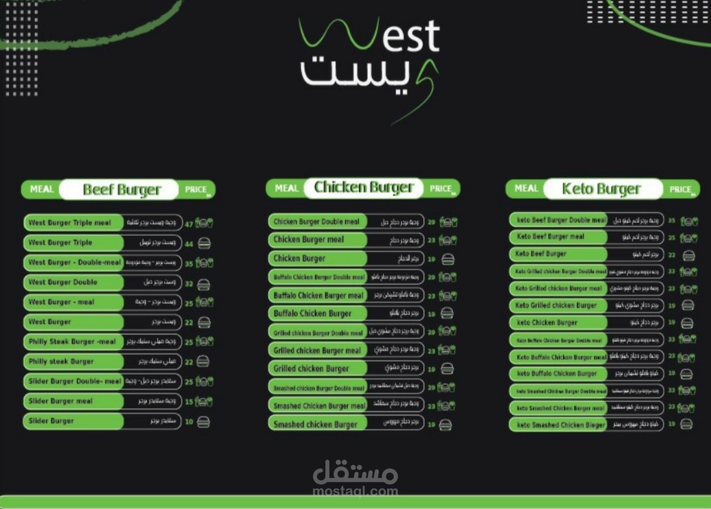 تصميم منيو لمطعم