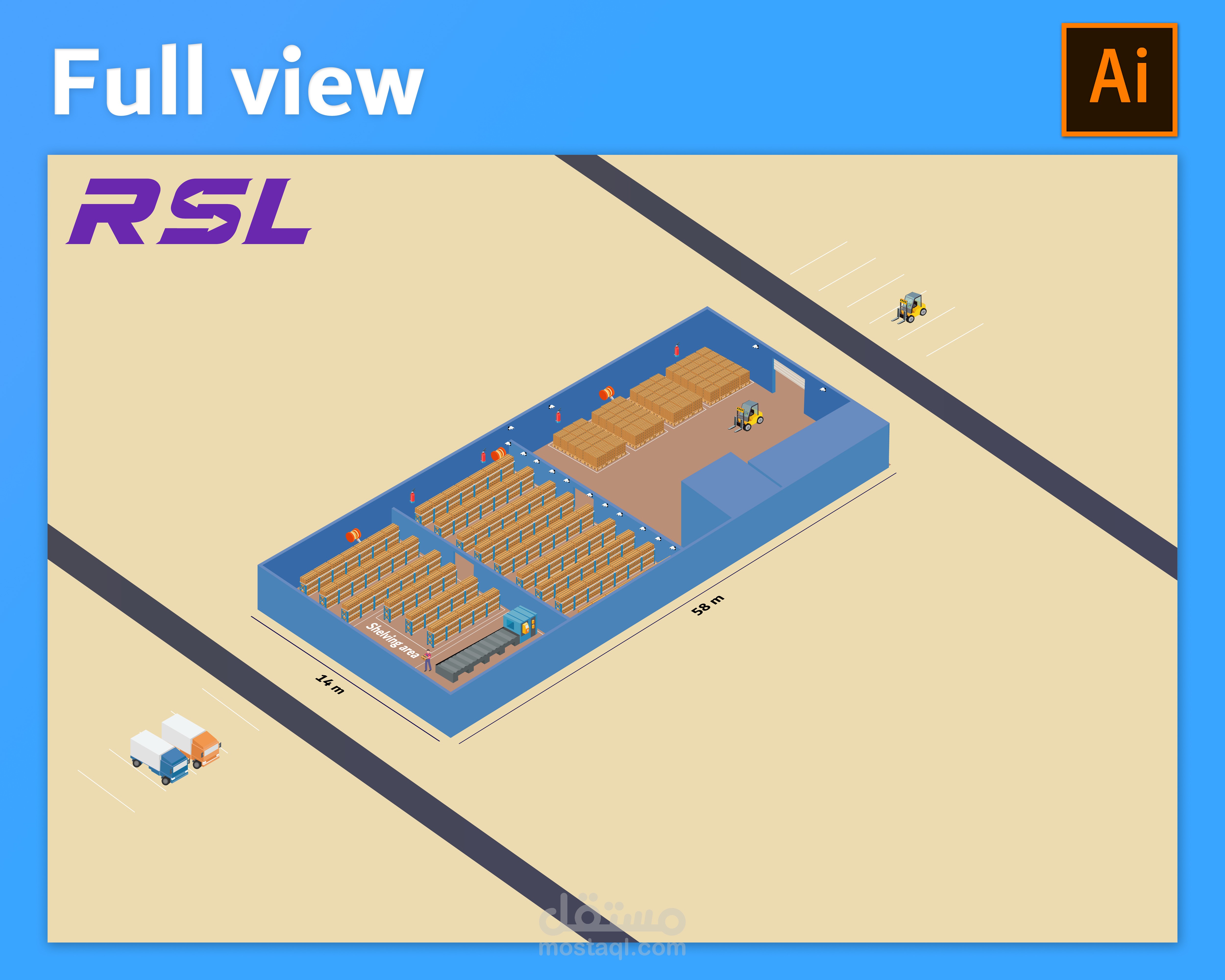 Isometric warehouse illustration for RSL