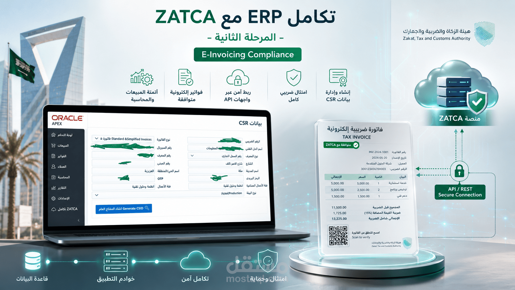 الربط مع هيئة الزكاة والضريبة ZATCA للفواتير الإلكترونية مع نظام Oracle APEX ERP