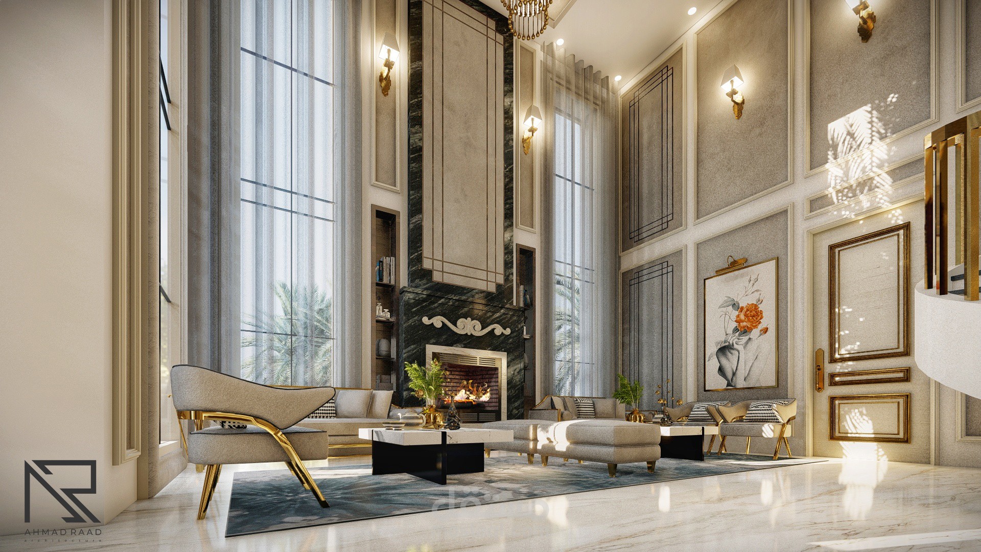 تصميم داخلي لغرفة معيشة كلاسيك