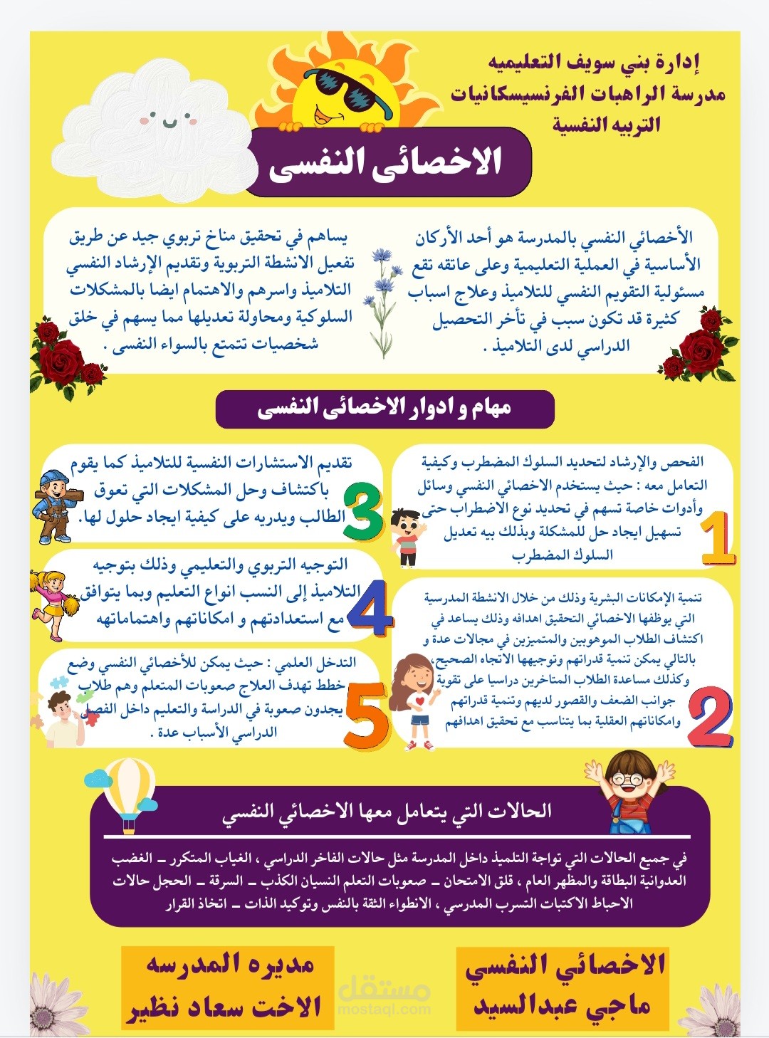 بانر لوحه عن مهام الأخصائي النفسي بالمدرسة