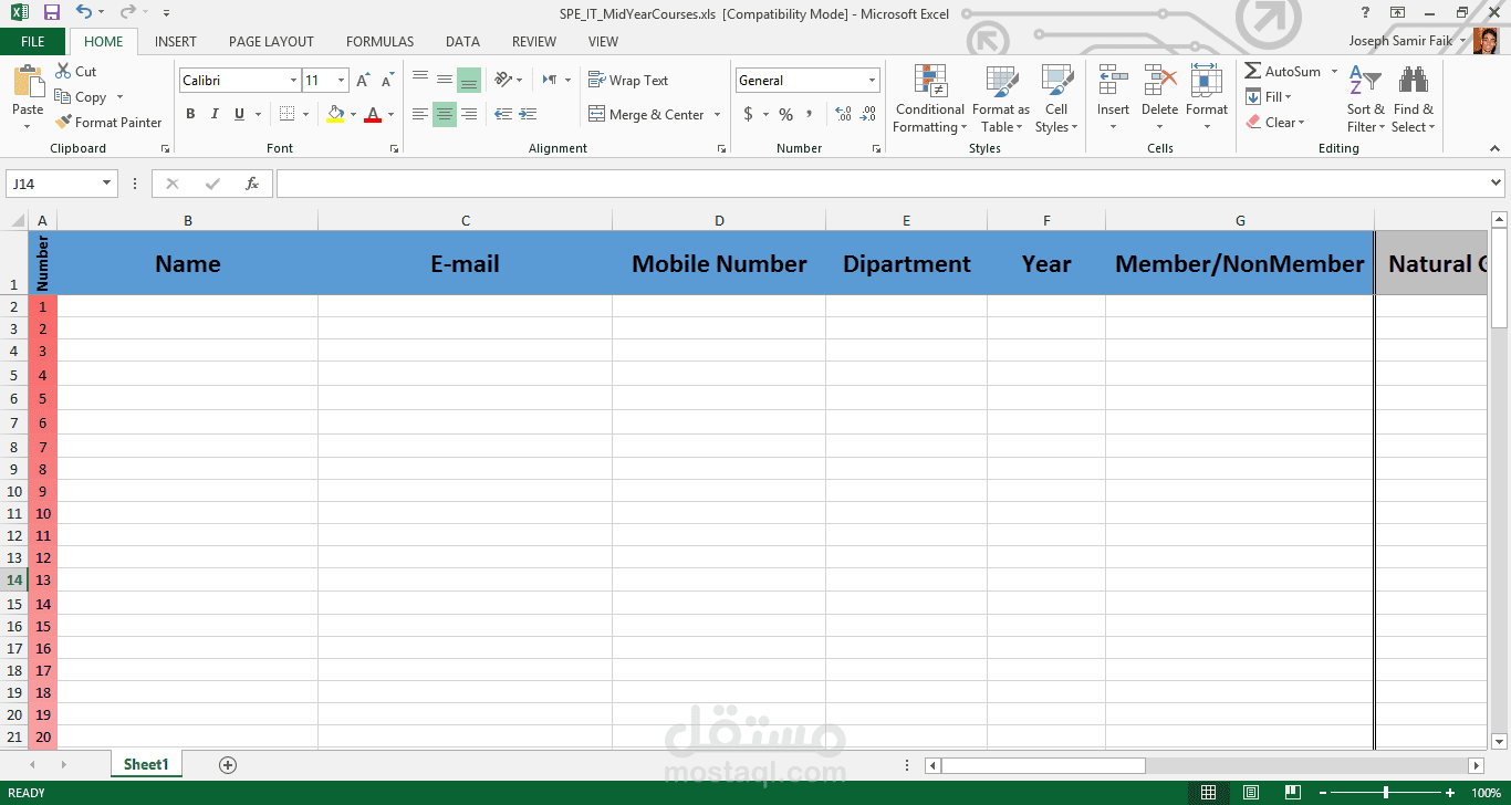 مثال على ابسط اعمالى على EXCEL