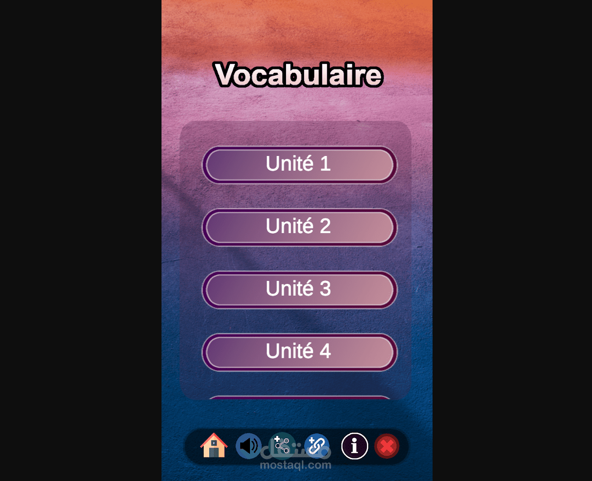 تطبيق كويز تعليم الفرنسية مطور على اليونتي unity3d