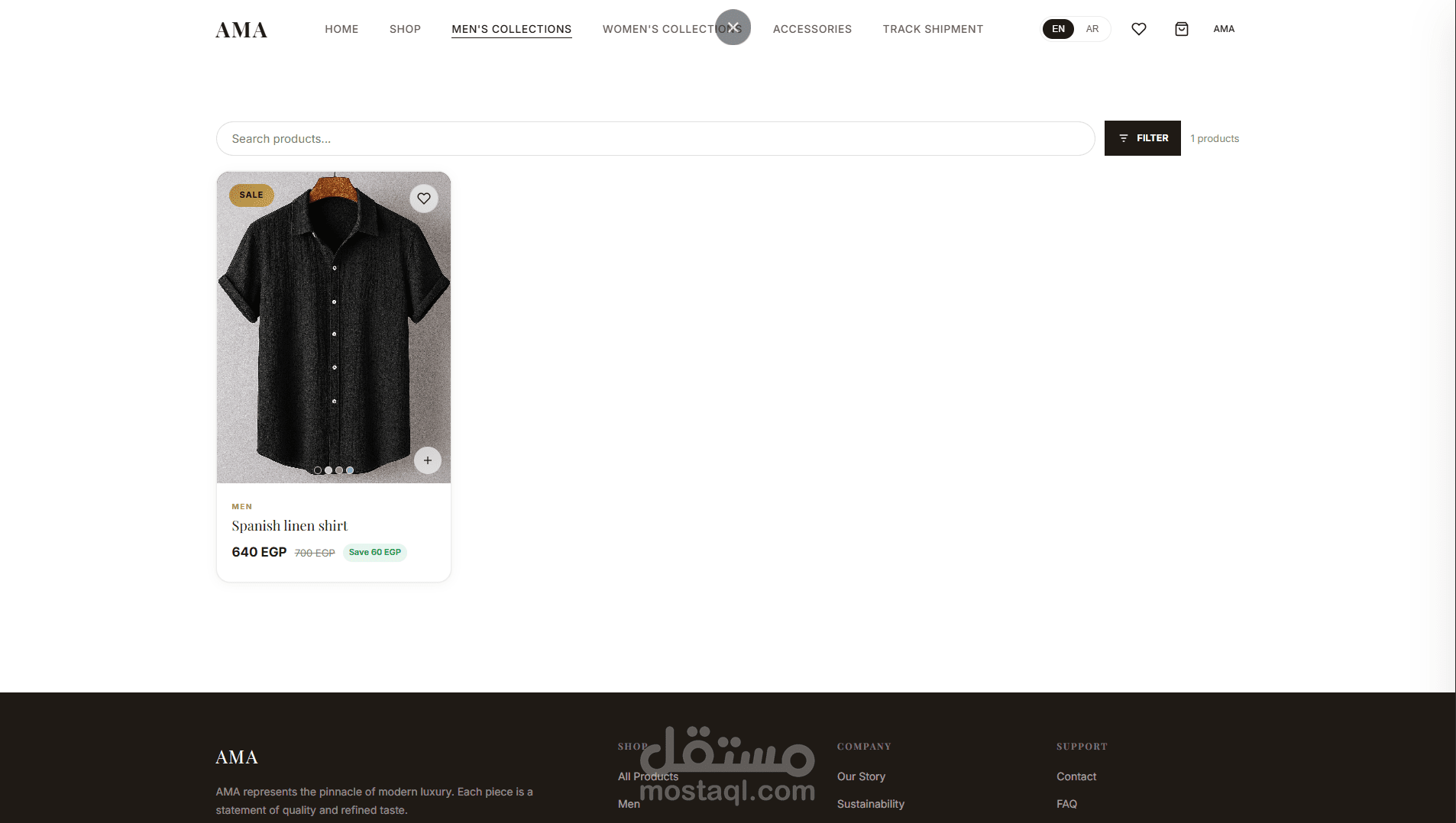 AMA Clothing — متجر إلكتروني فاخر لعرض وبيع الملابس والإكسسوارات