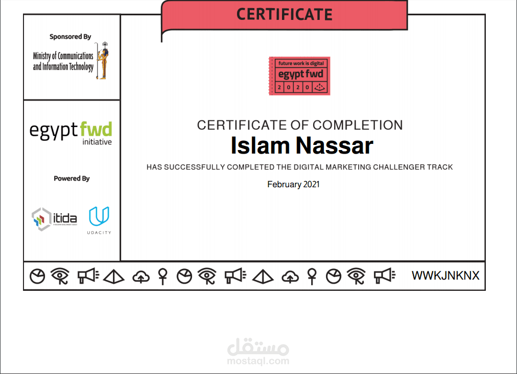 Digital Marketing Certificate approved by Udacity and the Egyptian Ministry of Communications