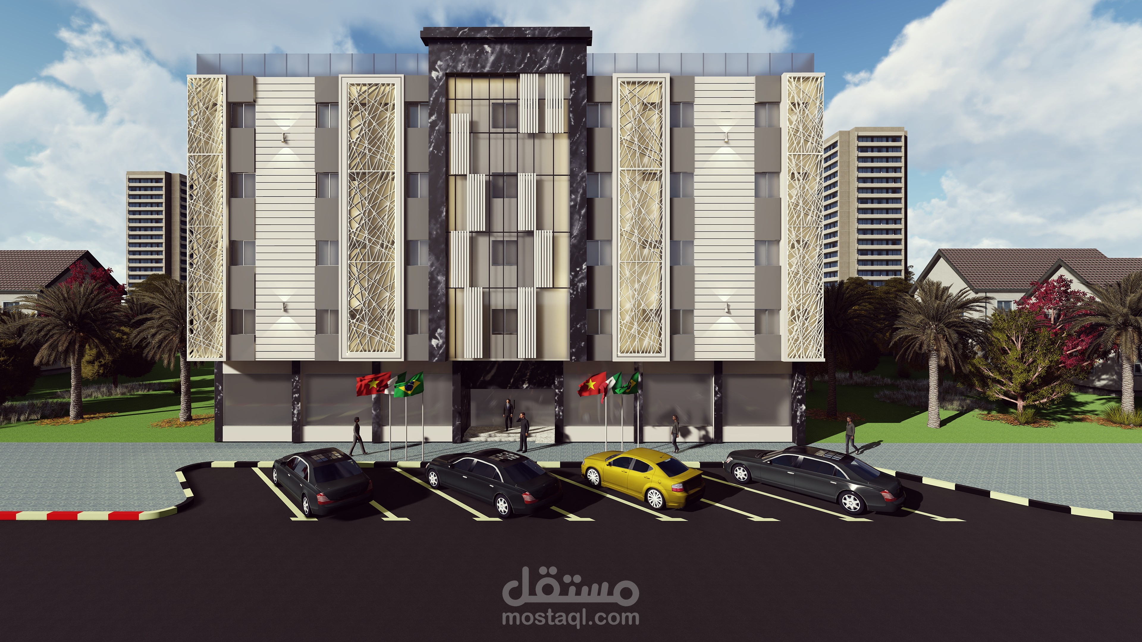 تصميم واجهة فندق في السعودية