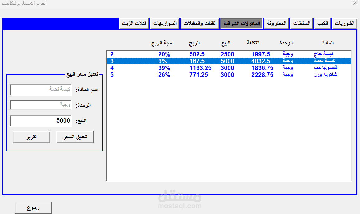 حساب تكاليف مطبخ