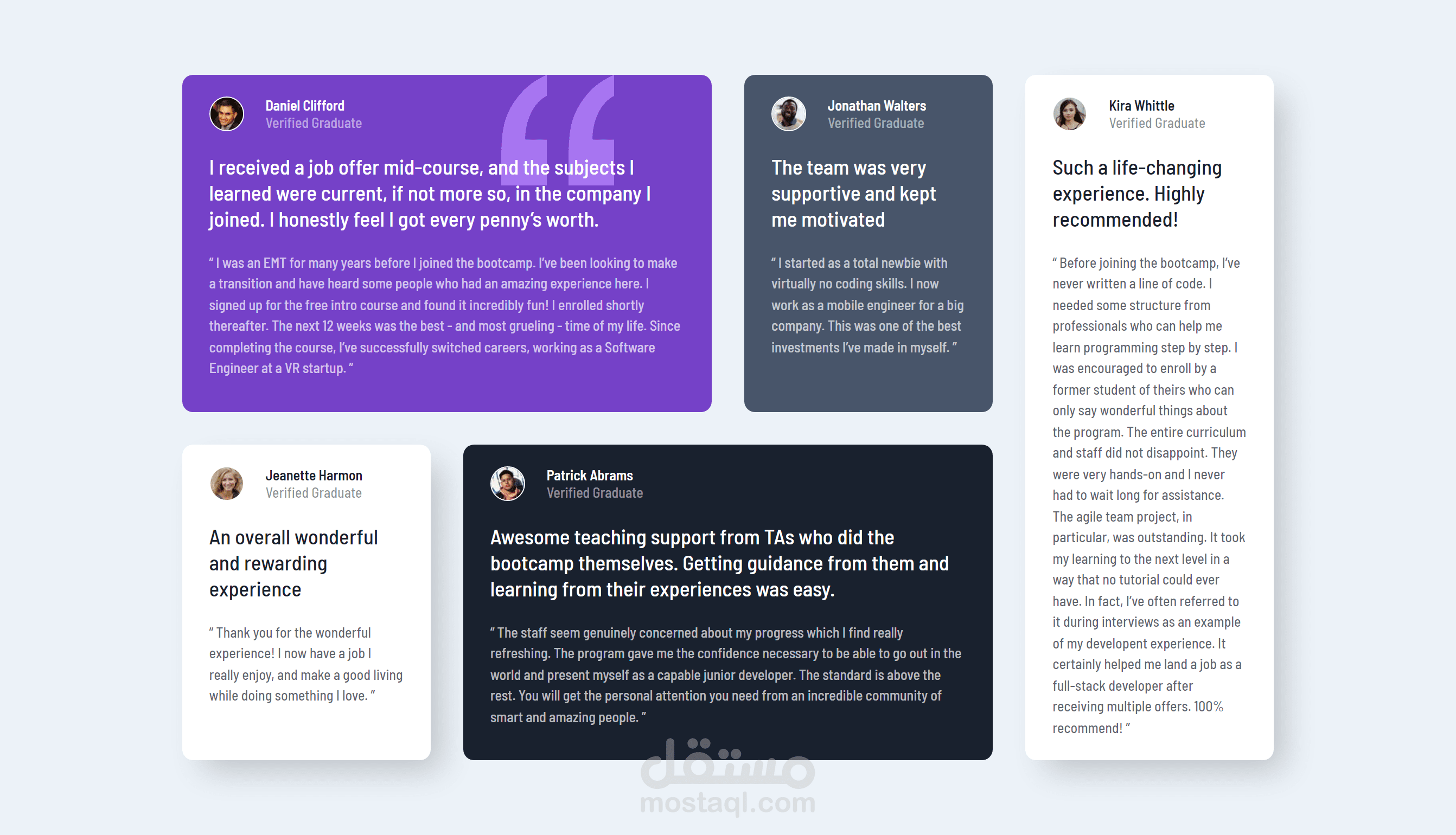 Testimonials section using CSS grid