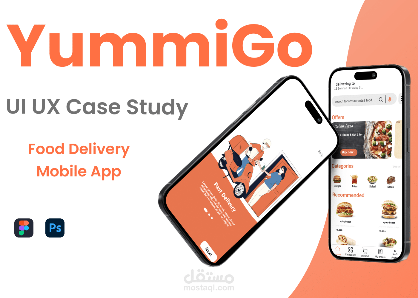 تصميم UI/UX  لتطبيق توصيل الطعام YummiGo
