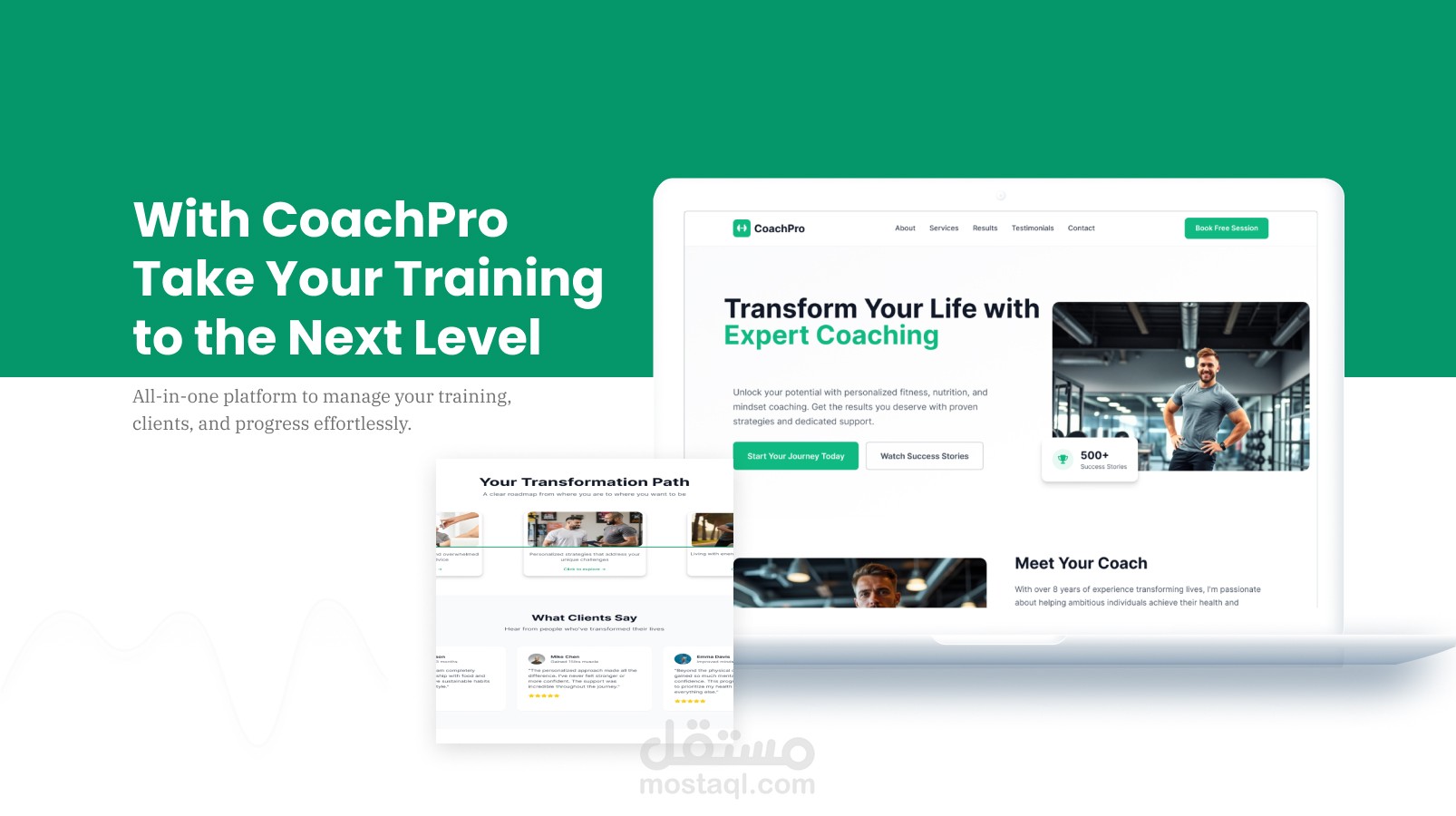 CoachPro –  UI/UX Design لموقع كوتشينج (Fitness & Life Coaching)