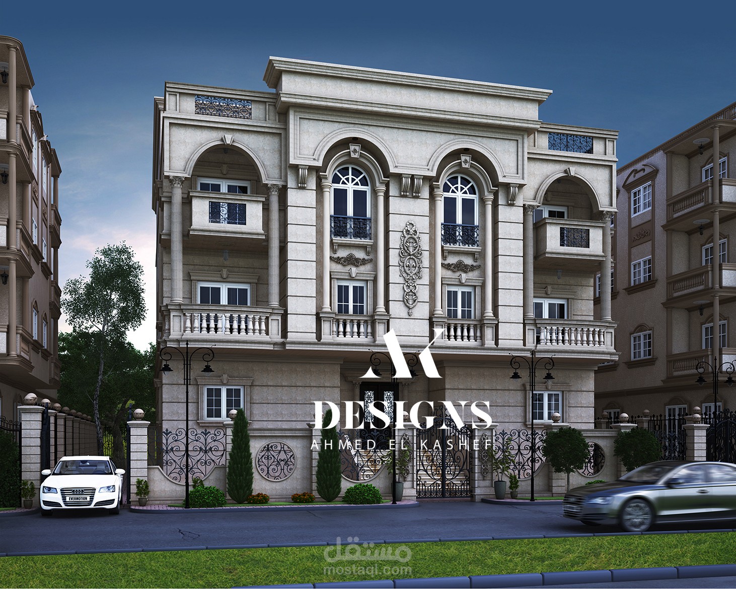 تصميم خارجي لواجهه كلاسيك ثلاثي الابعاد