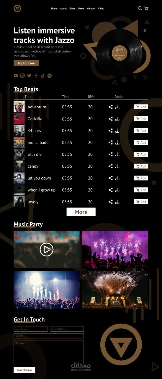 صفحه هبوط لمنتج موسيقي Jazz مشهور بالامارات