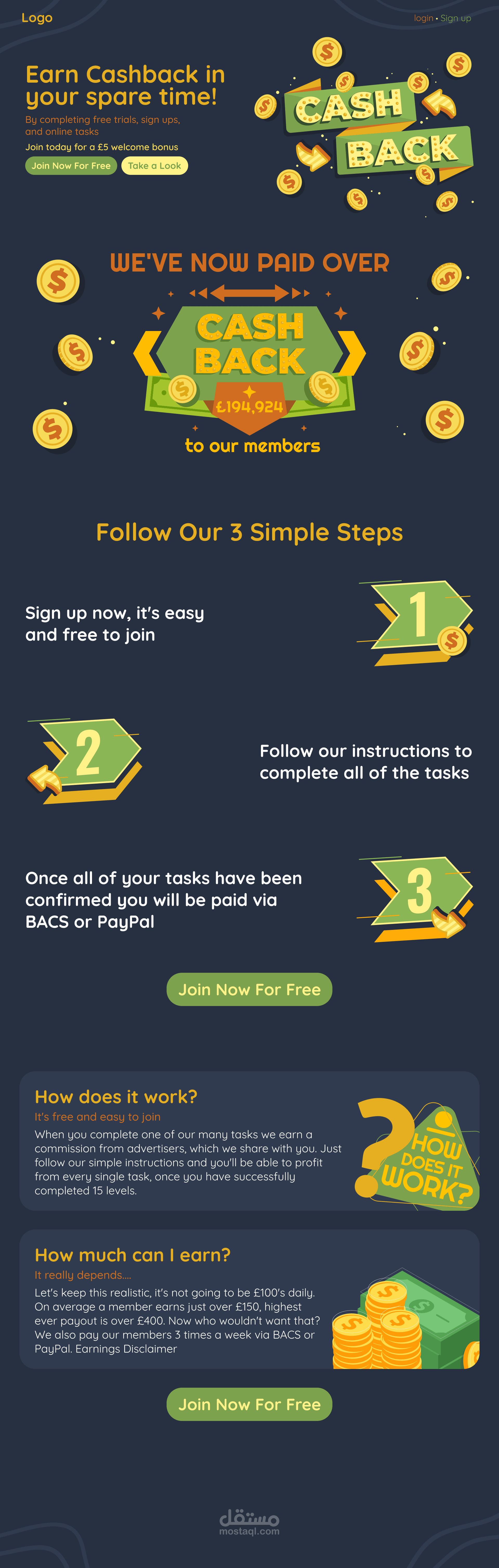 تصميم تجربه مستخدم UI UX وبرمجه لموقع Cashback