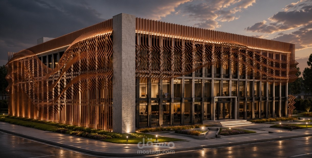 تصميم معماري ابتكاري وهندسة واجهات بارامترية (مقر شركة هندسية)