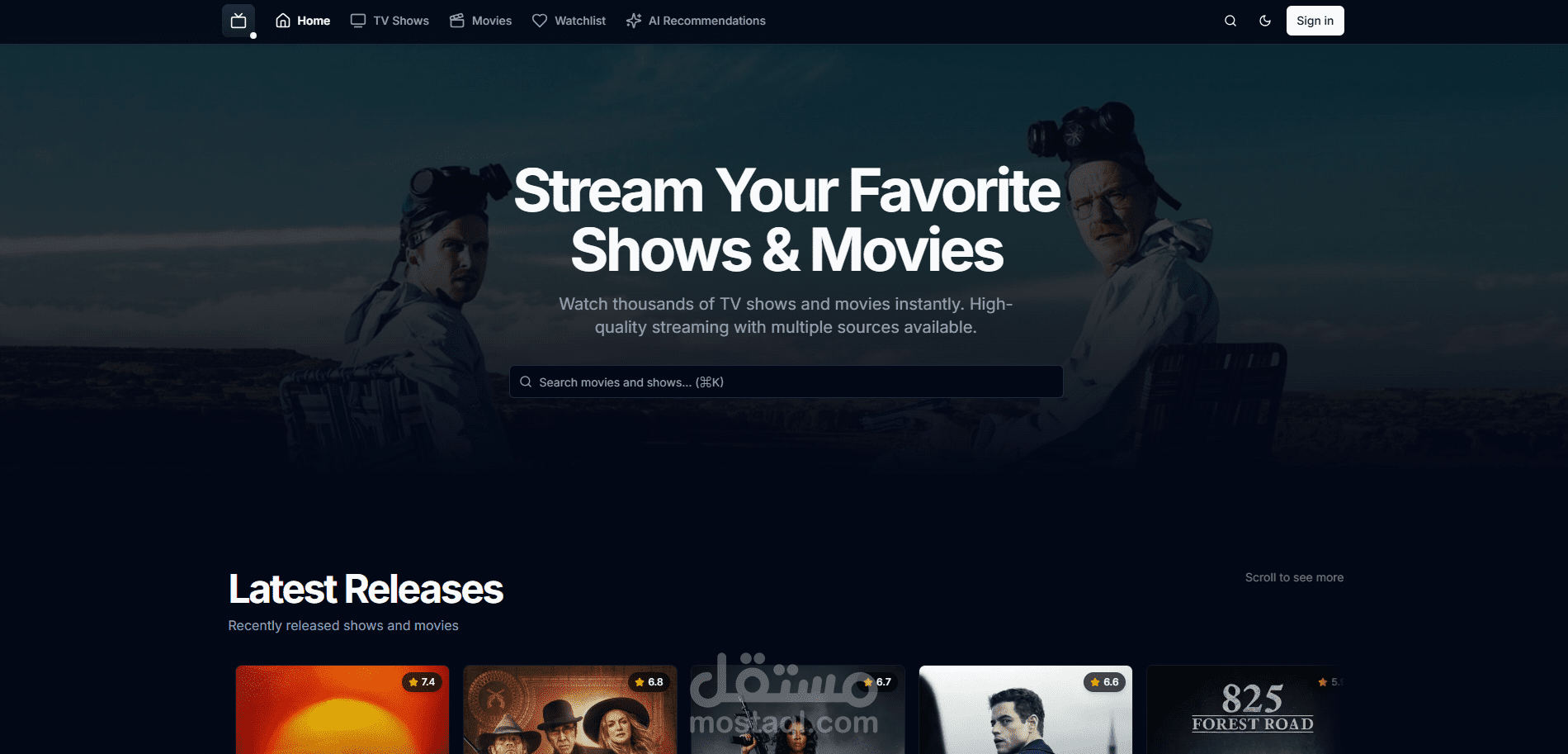 WatchWise: منصة بث الأفلام والمسلسلات المجانية بتقنيات الويب الحديثة