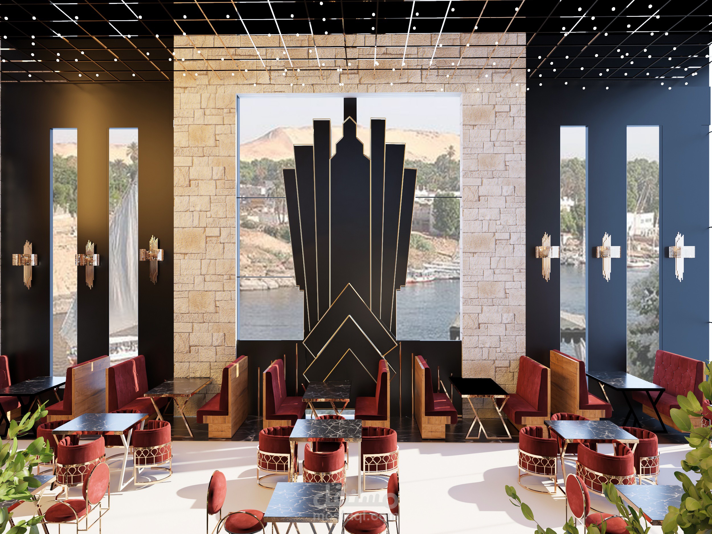 مشروع تصميم مطعم بمدينة الاقصر علي الطراز الفرعوني