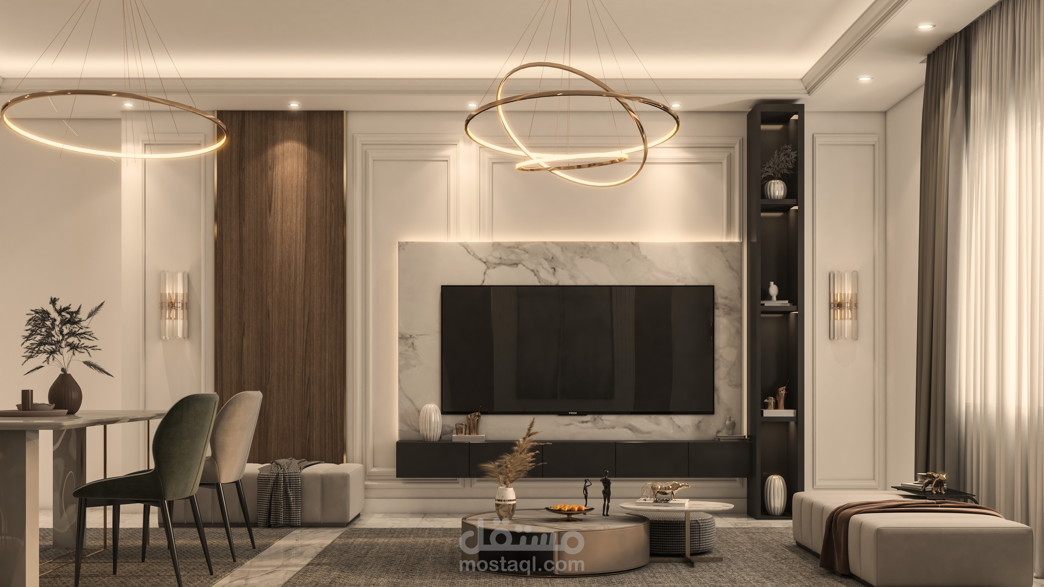 غرفة معيشة علي الطراز النيوكلاسيك