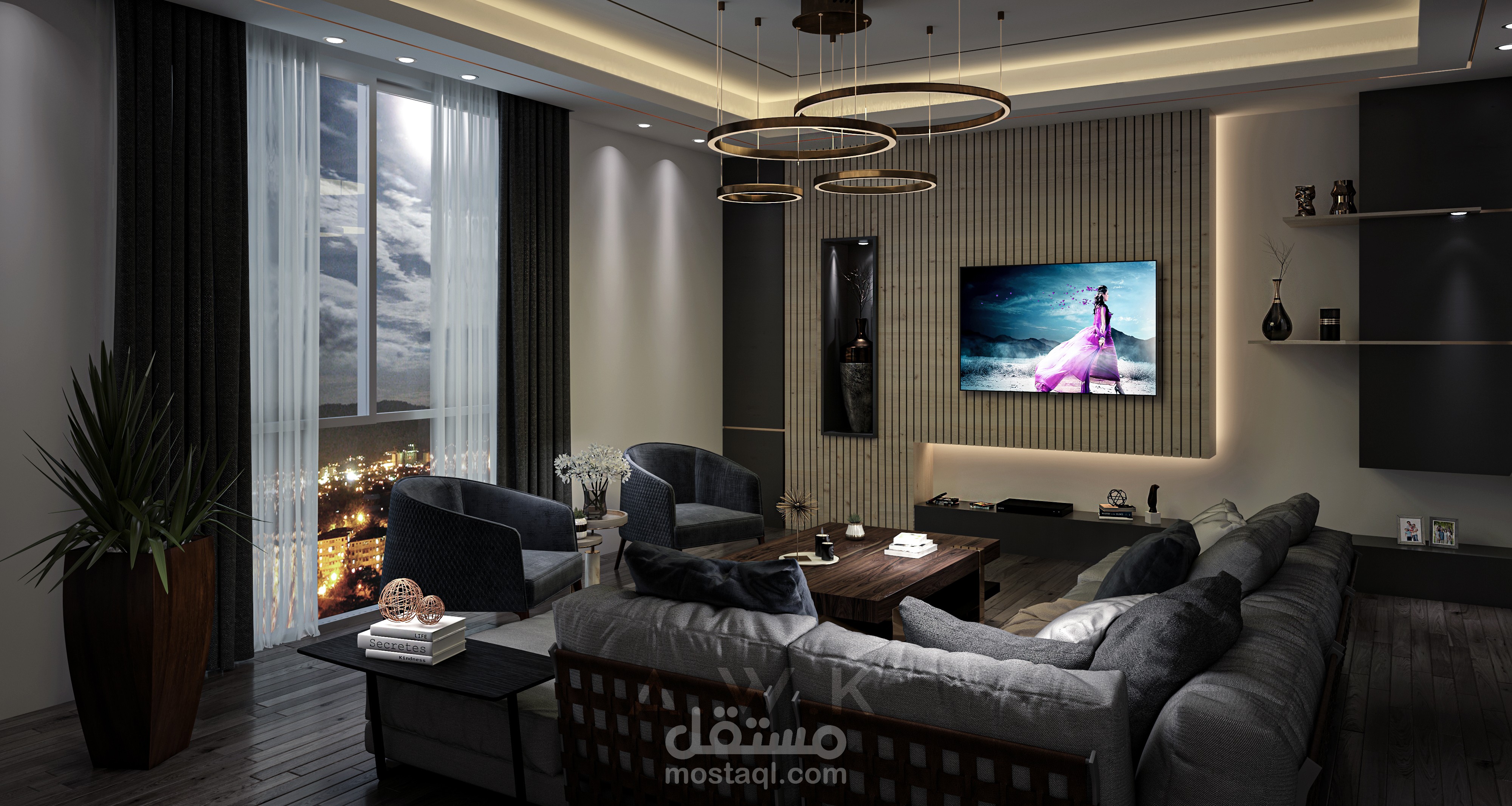 تصميم مودرن لصالة معيشة للعائلة