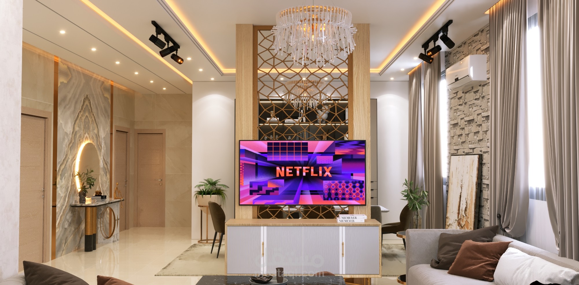 تصميم صالة الضيوف مع غرفة الطعام