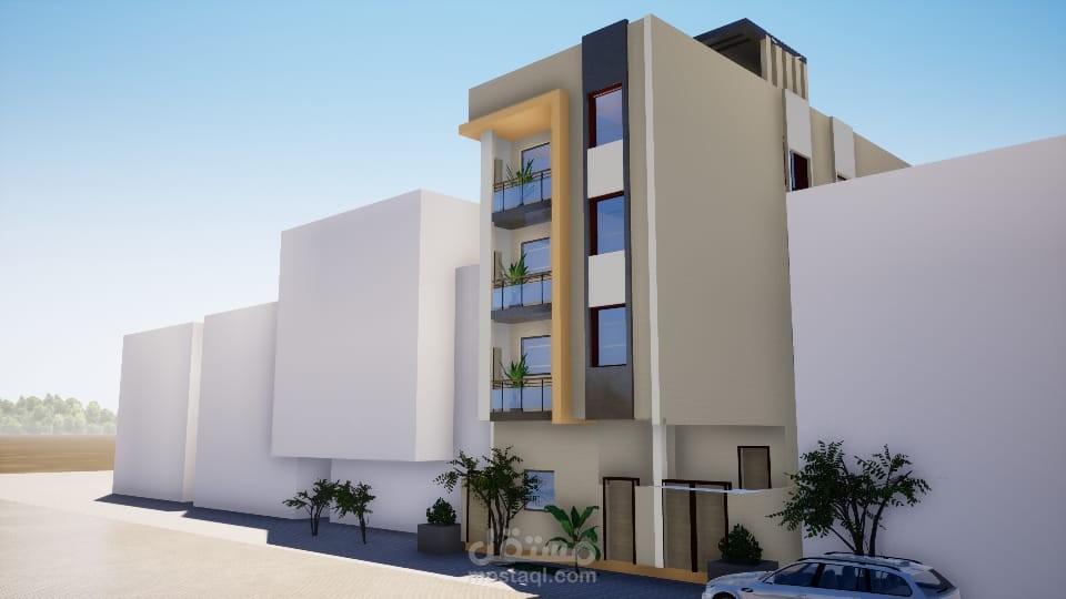 تصميم معماري بسيط وحديث لي مبنى سكني.