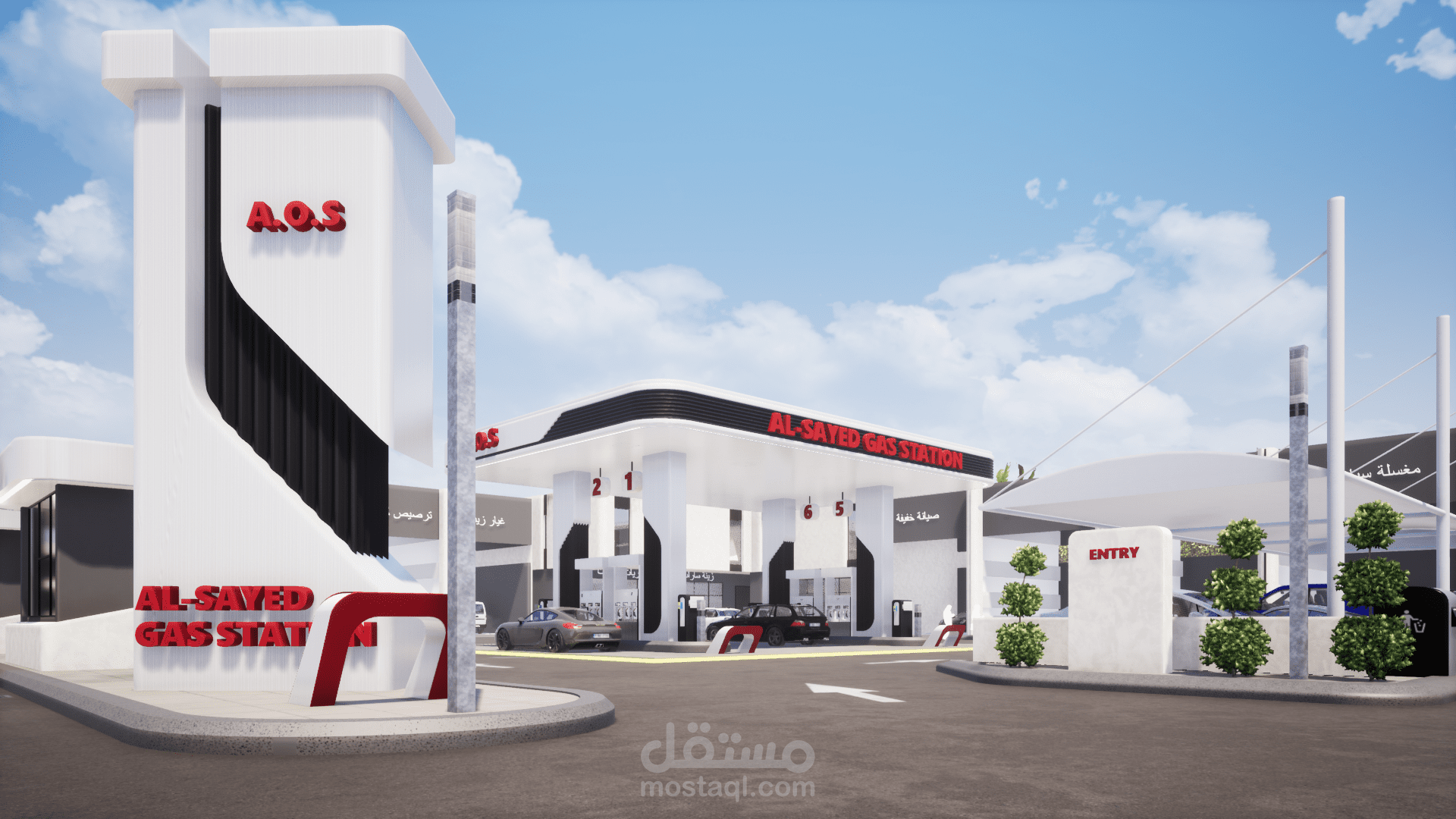 تصميم محطة وقود+ مجمع خدمات