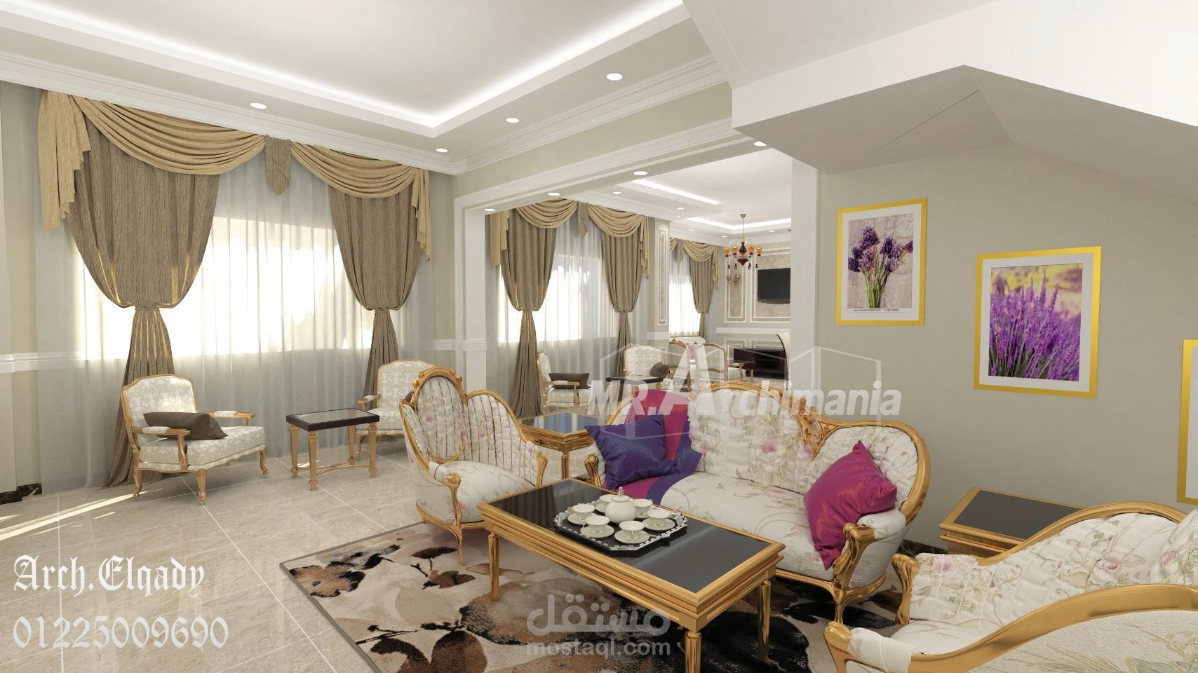 تصميم داخلي غرفة المعيشة فيلا الشروق 2000