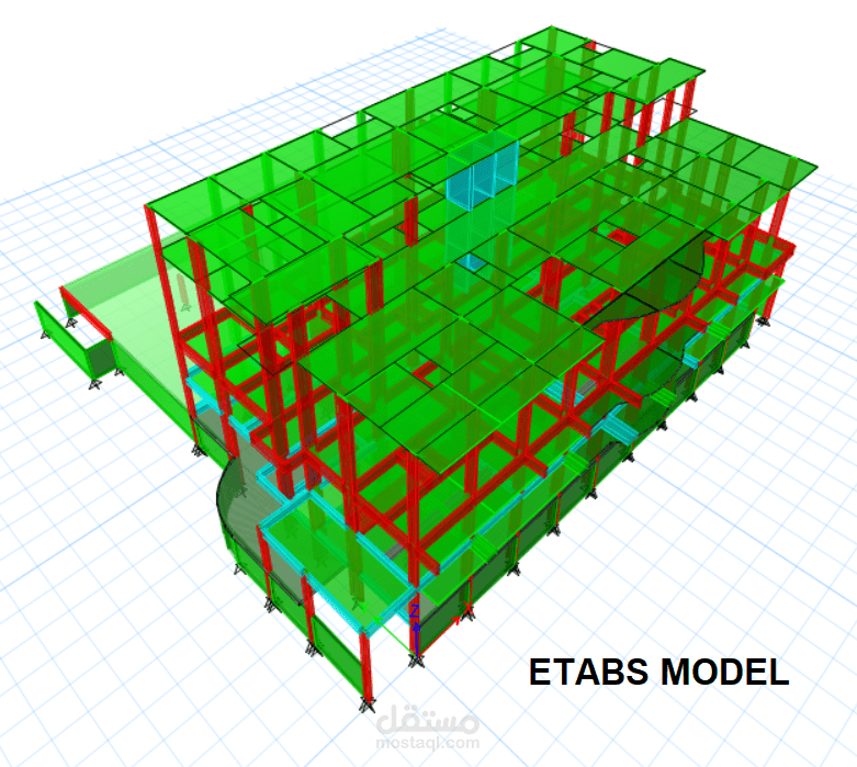 تصميم  انشائى لمبنى تجارى ضخم  وعمل موديل ايتابس