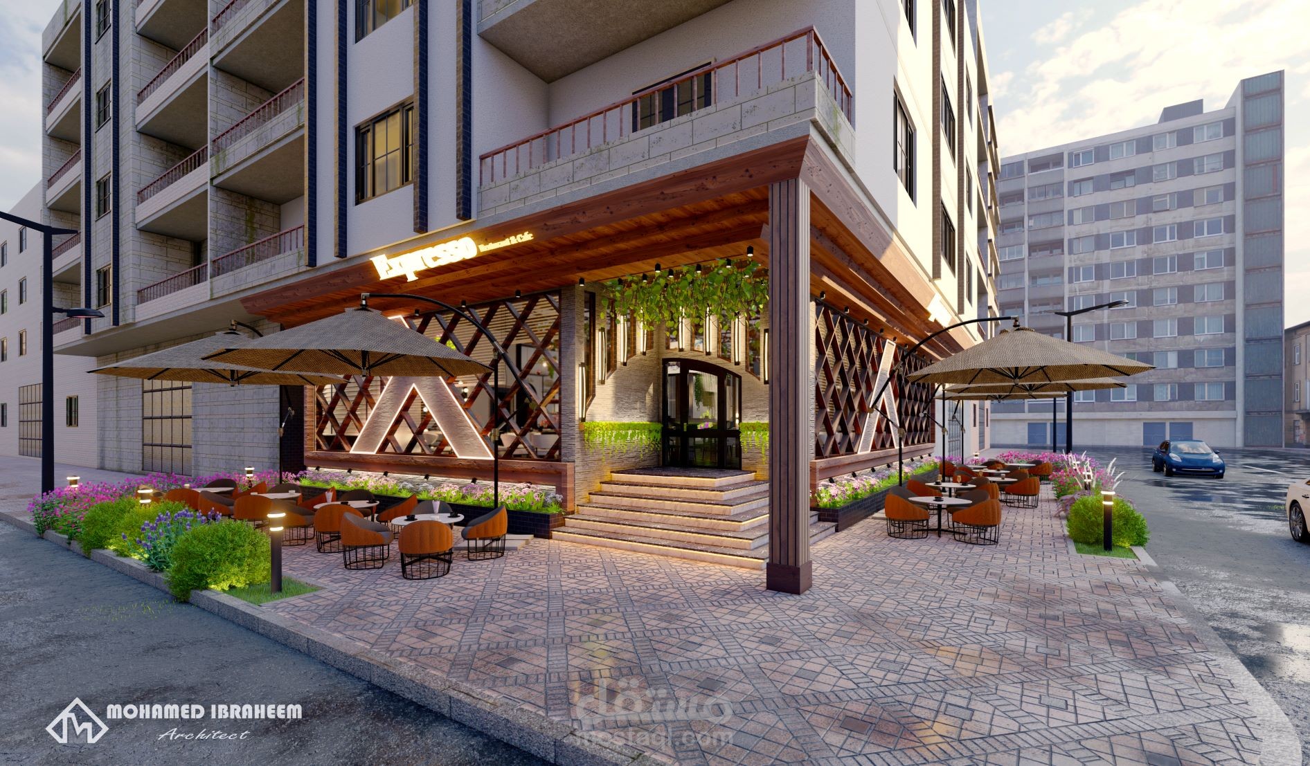 تصميم داخلي وخارجي لمشروع كافيه