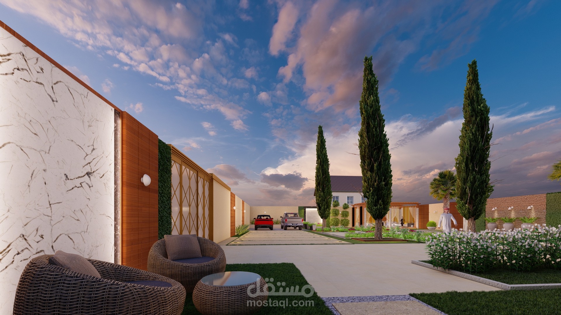 تصميم حديقة منزل بطراز أندلسي حديث