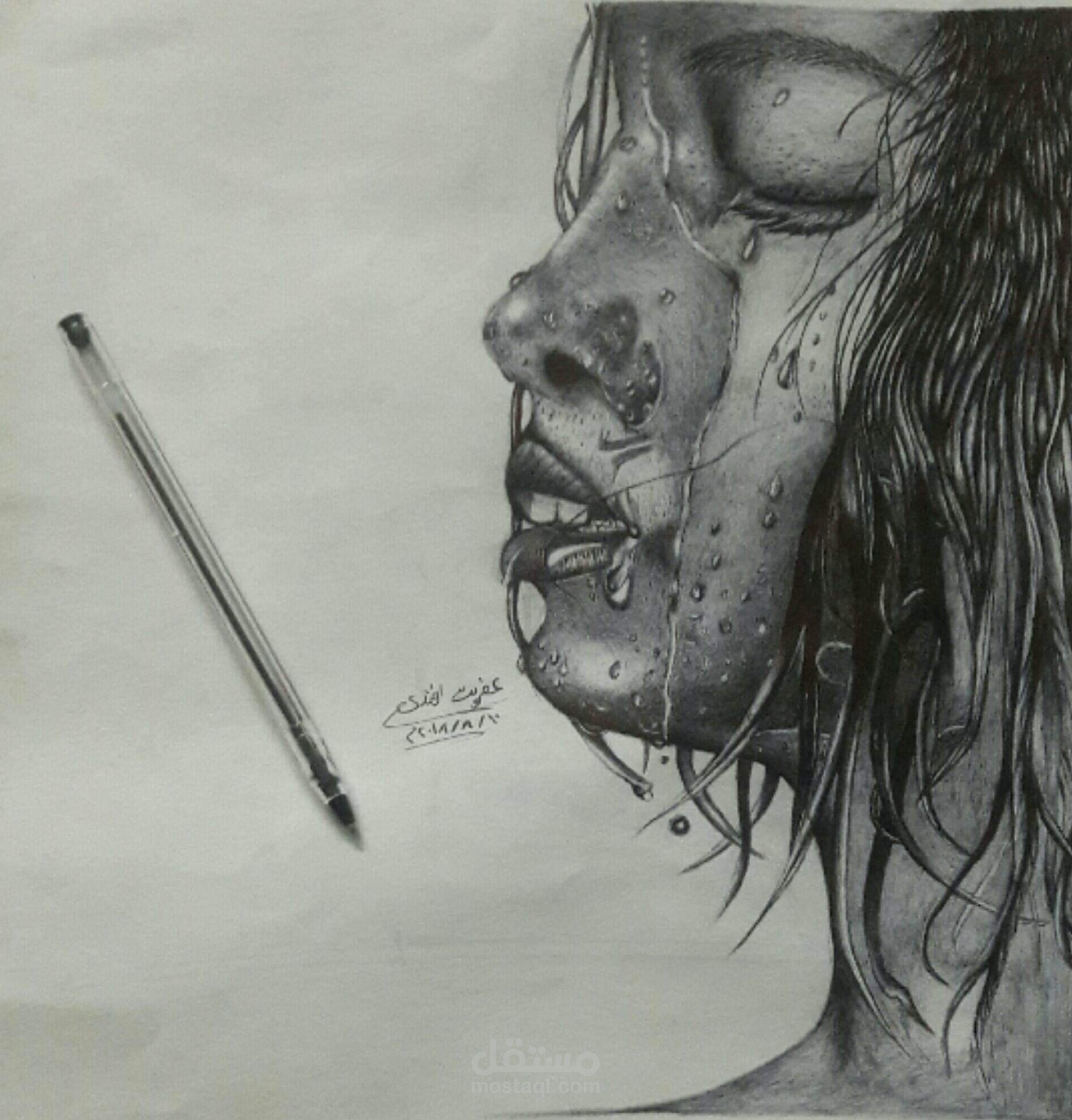 رسم يدوي بخامة الحبر الاسود