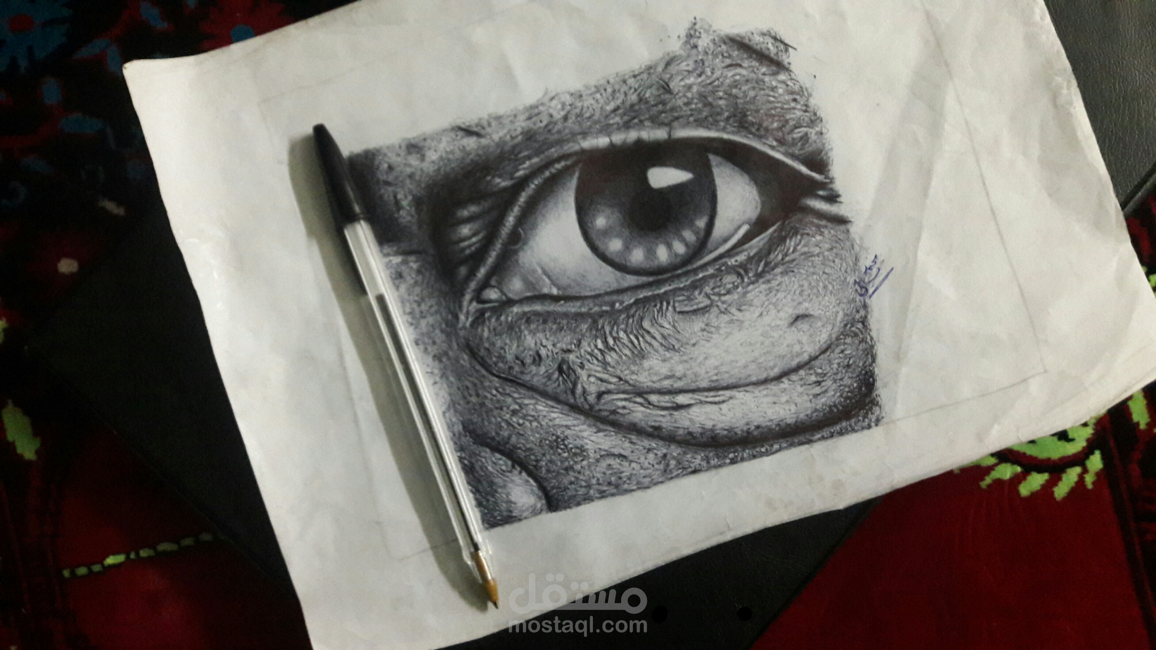 رسم  عين يدوي بخامة الحبر الاسود