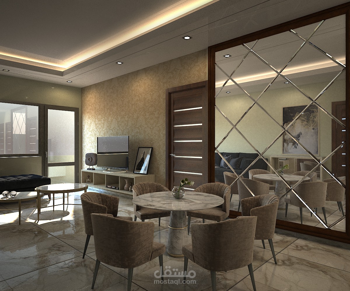 تصميم داخلي لشقة بمساحة 85 م2