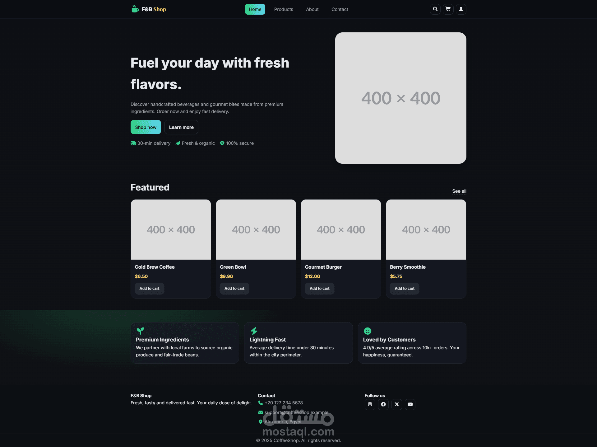F&B Shop – Food & Beverage Store (HTML, CSS, Bootstrap, React.js)