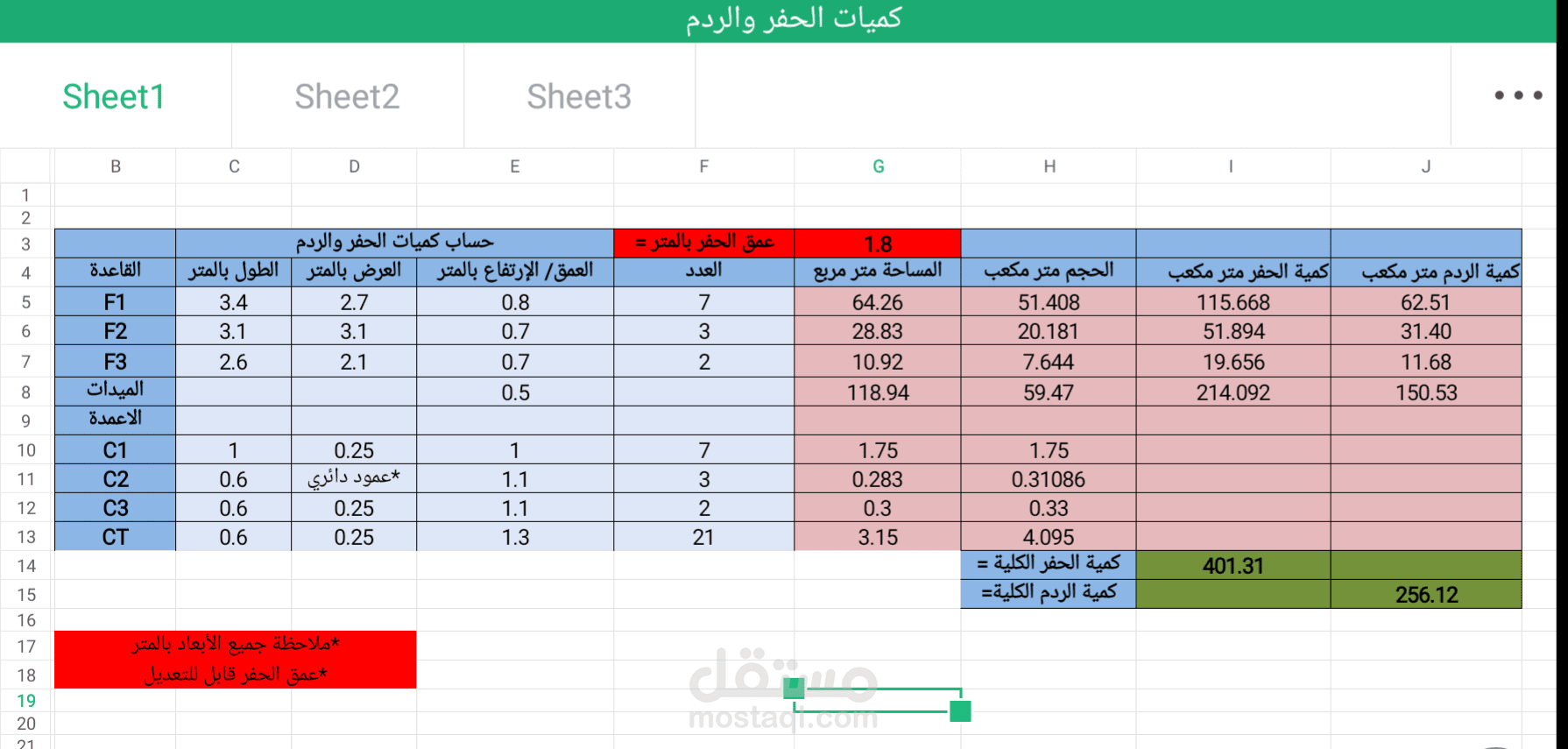 حساب كميات الحفر والردم