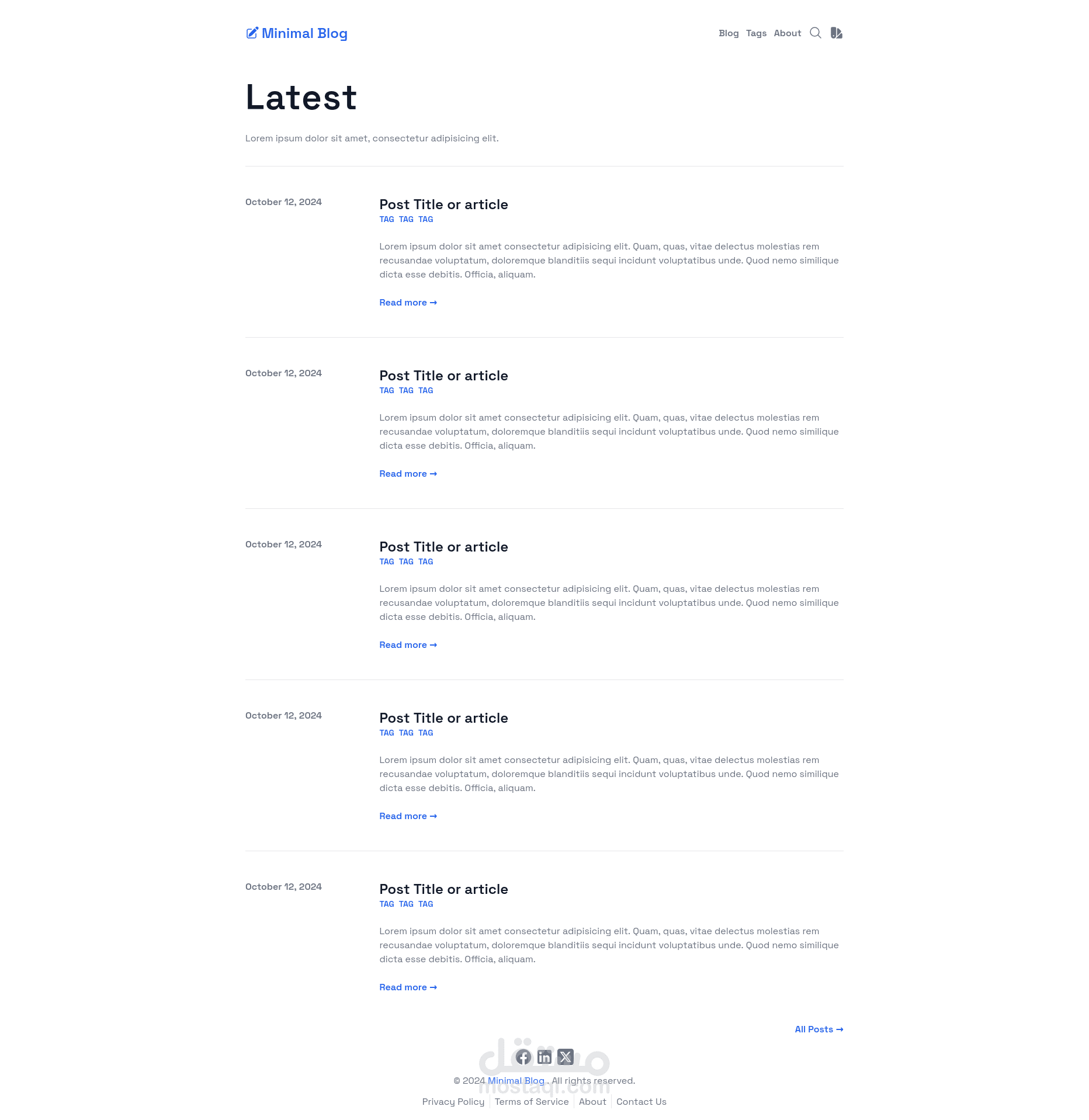 تصميم لمدونة بسيطة بإستخدام Tailwindcss مع إمكانية تفعيل الوضع المظلم أو تغيير اللون العام accent